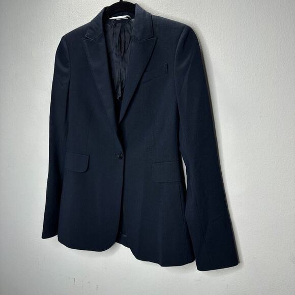 Akris Punto Black Single Button Front Flap Pockets Shoulder Pad Blazer Jacket 2 - Picture 3 of 12